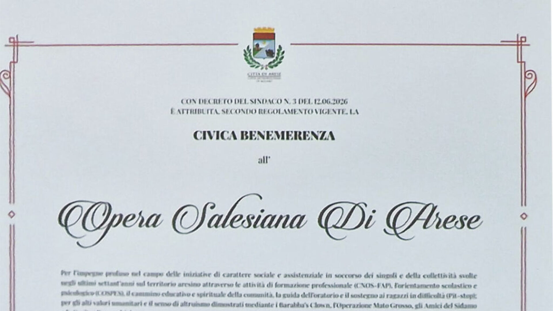 Benemerenza Civica 2026